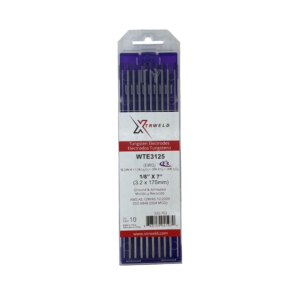 Xtrweld Tungsten Electrode, Ground, E3 Purple, 1/8 x 7, 10 pc, 10PK